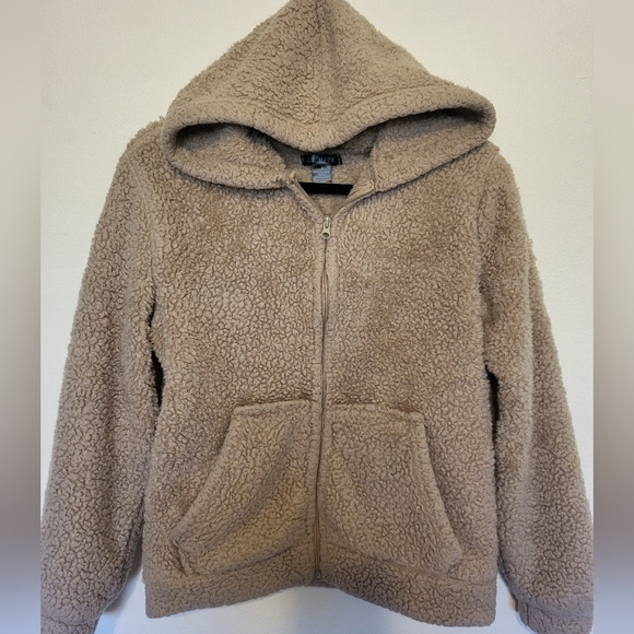 Lemite Women's Cozy teddy bear fleece  hooded jacket - Camel small - Picture 3 of 15